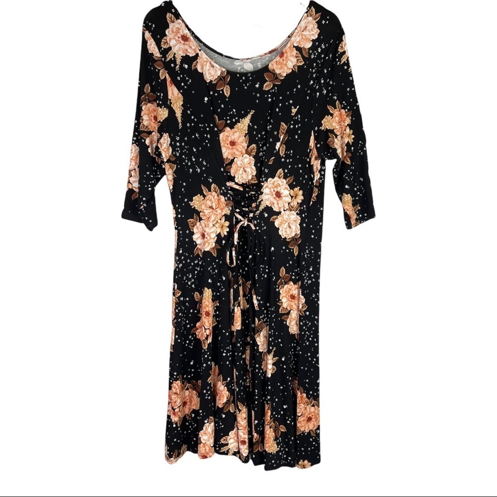NWT Torrid Black Floral Jersey Corset Back Mini Fluted Skater Dress. Size 2X - Picture 6 of 12